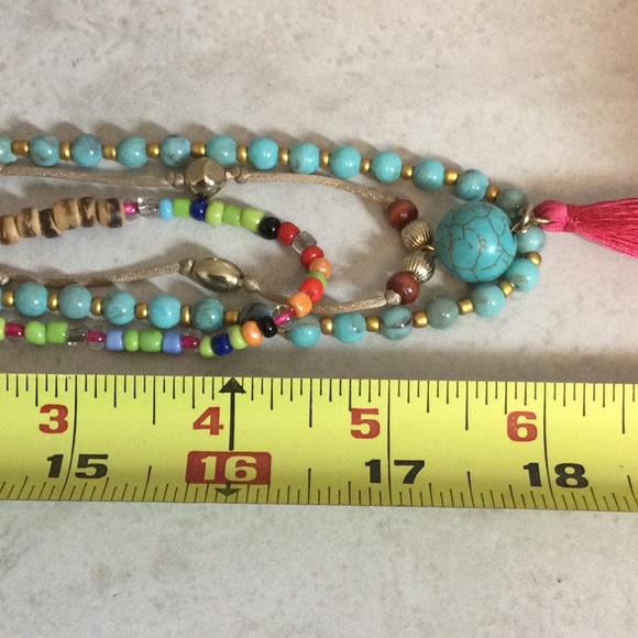 18” American Indian beaded and leather four strand necklace - Picture 12 of 12